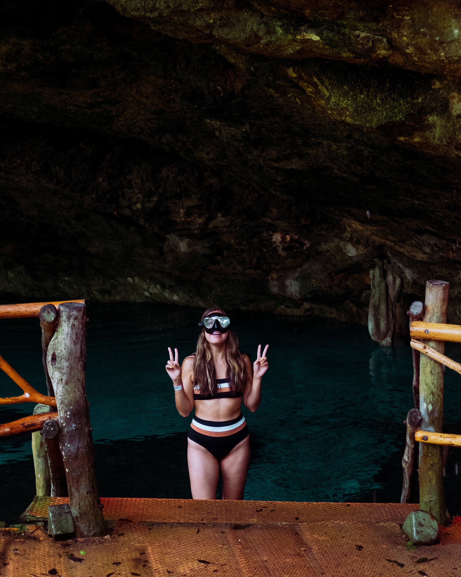 Rachel Off Duty: A Woman Wearing Goggles in Cenote Dos Ojos, Tulum, Mexico