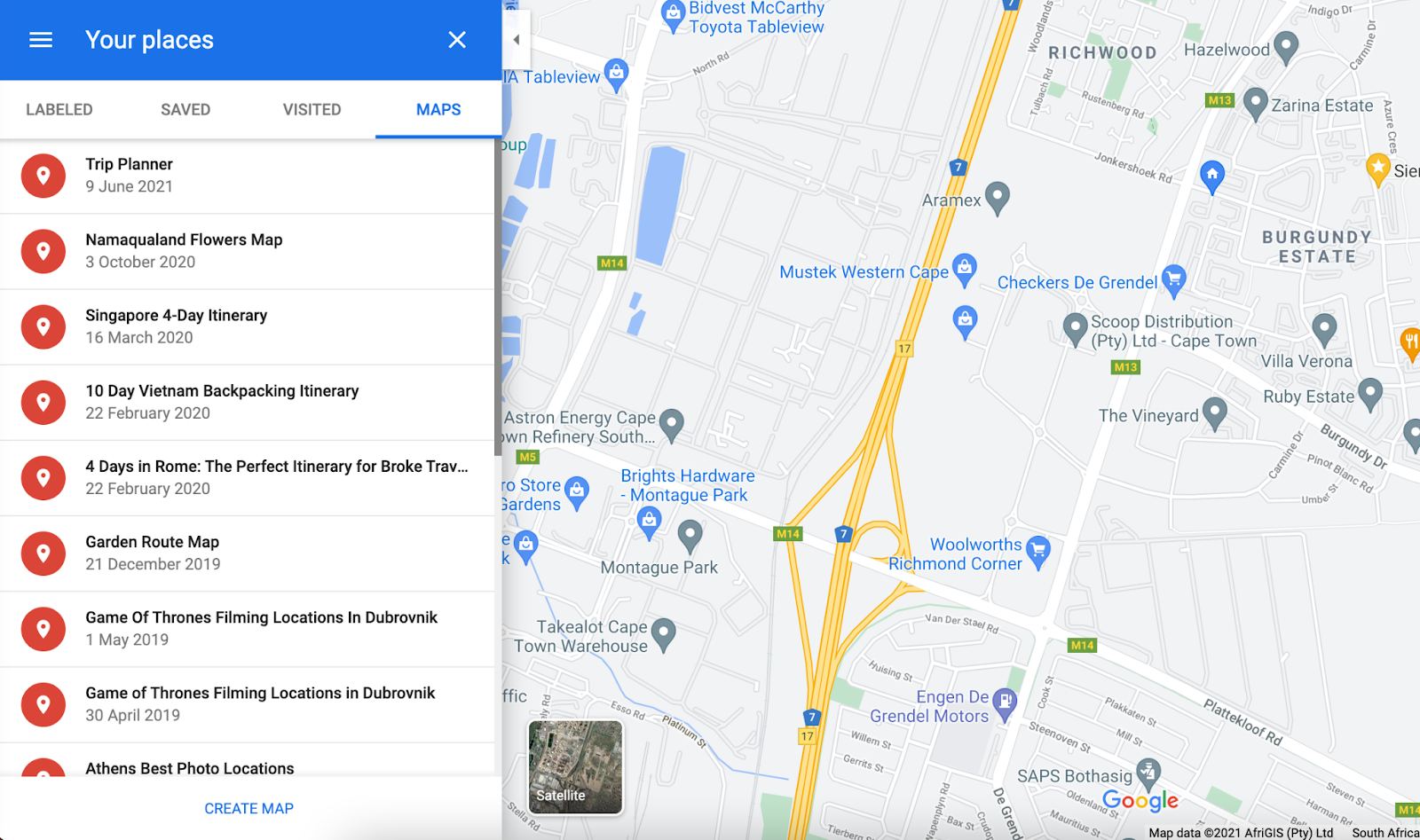 Google Maps Trip Planner