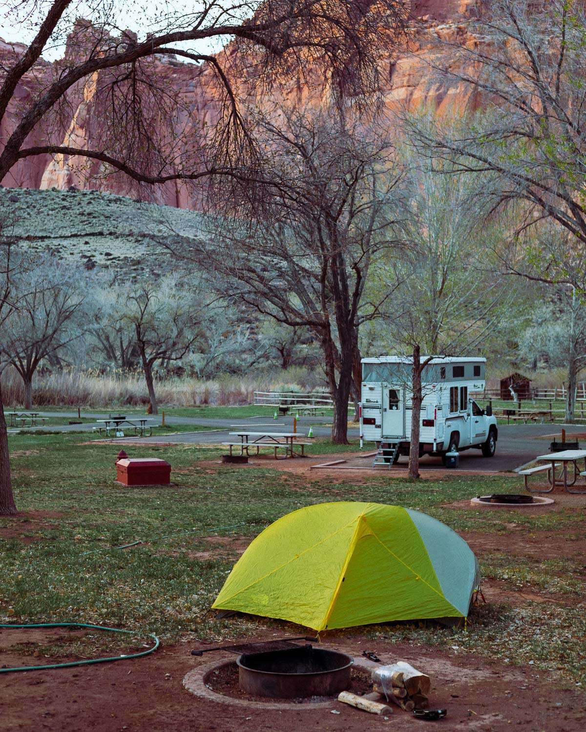 Rachel Off Duty: A Yellow Tent in Fruita Campground, Capitol Reef National Park